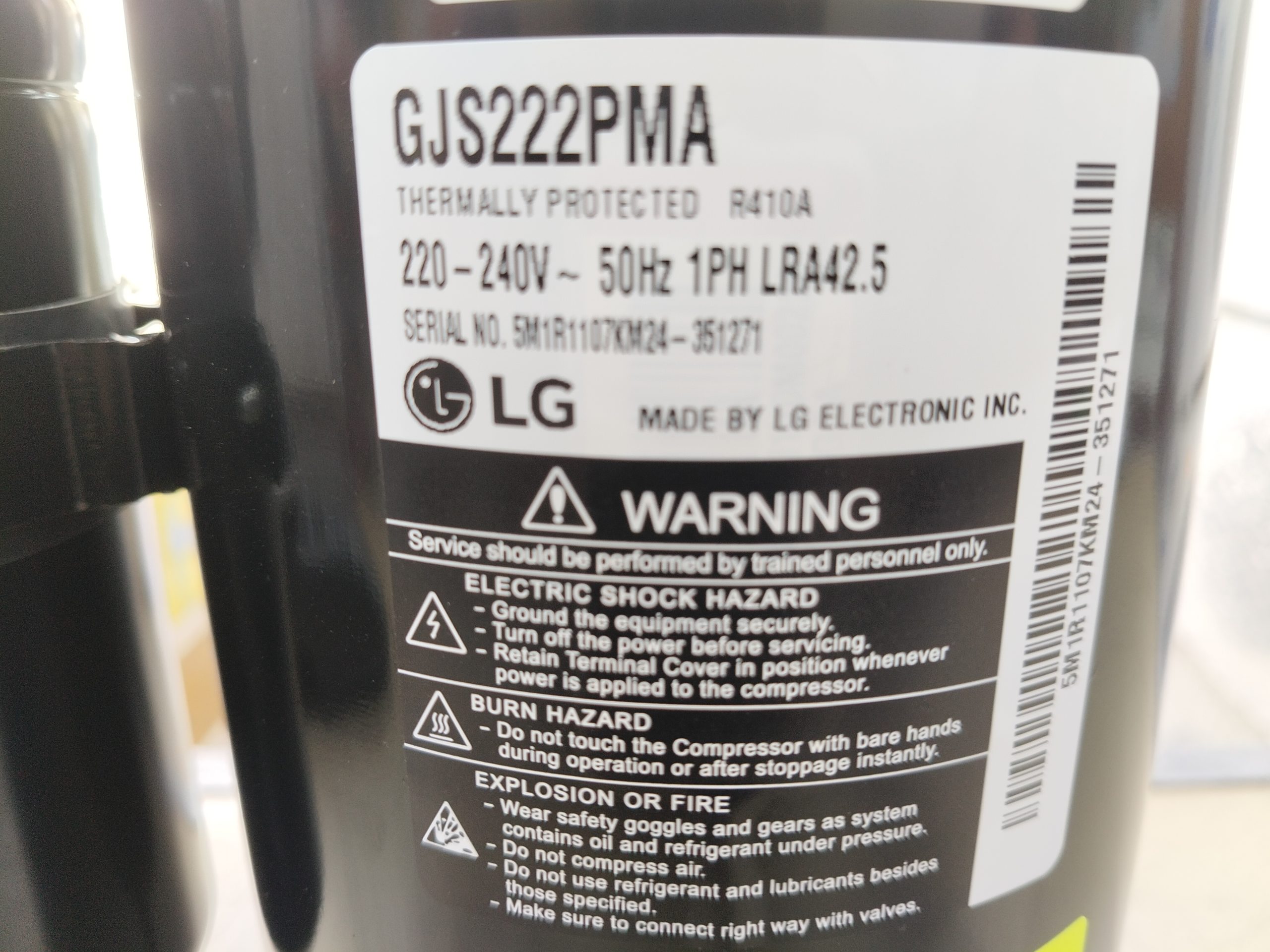 Compresseur Rotatif LG 18000 BTU - GJS222PMA - Gaz R410A (2 CV) – Image 2
