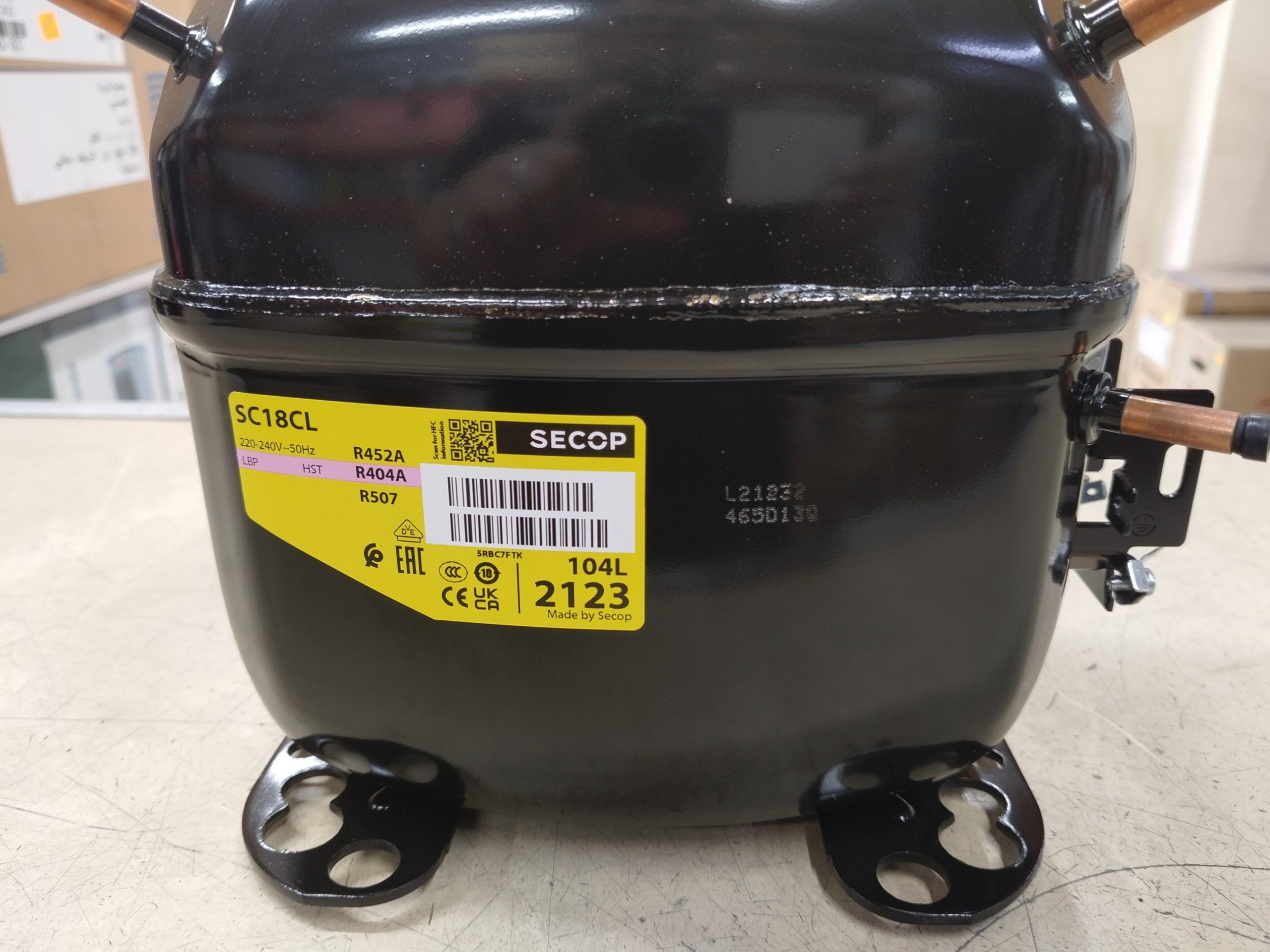 Compresseur Hermétique SECOP SC18CL - 5/8 HP - Gaz R404A / R452A / R507 (Danfoss / 104L2123)